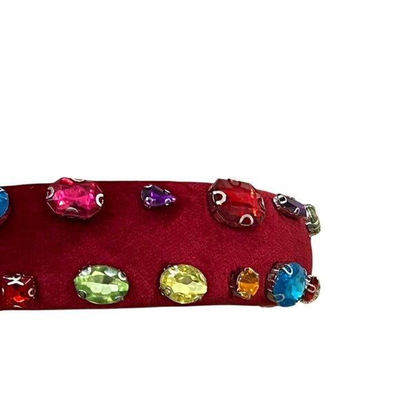 Bari Lynn New Red Velvet Padded Headband With Multicolor Gemstones - Picture 2 of 5